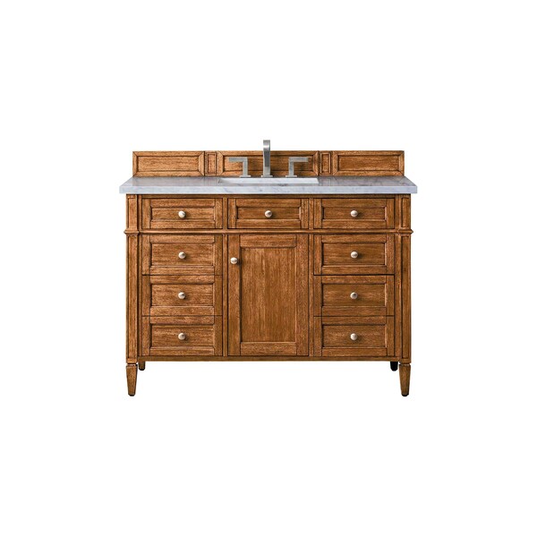 James Martin Vanities Brittany 48in Single Vanity, Saddle Brown w/ 3 CM Eternal Jasmine Pearl Quartz Top 650-V48-SBR-3EJP - main